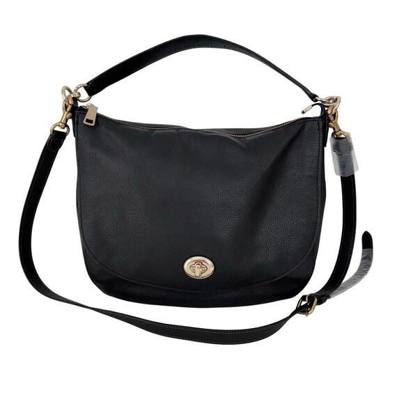 Coach Turnlock Hobo Pebbled Leather Shoulder Crossbody Black 36762 - Picture 1 of 15